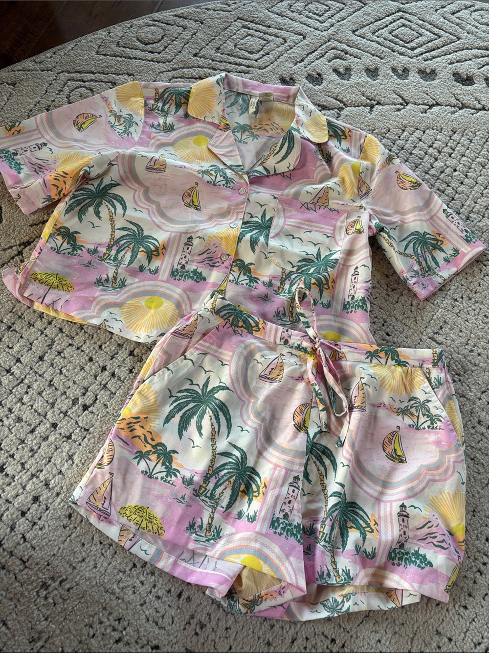 Cynthia Rowley Women’s Tropical Short-Sleeve Pajama Set SZ S